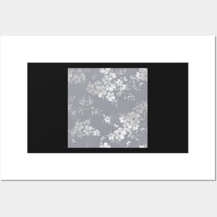 Silver Gray and White Flowers Posters and Art